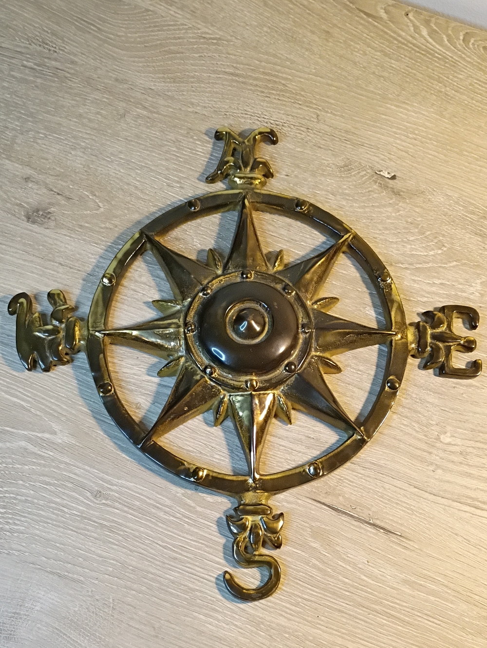Vintage Nautical North South East West Solid Brass Compass Wall Decor